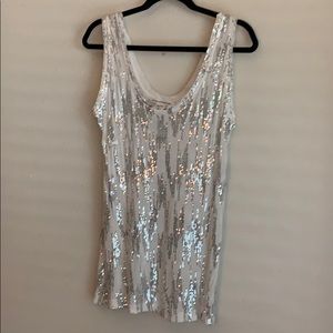 Sequined silky white tank.
